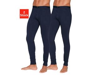 Lange Unterhose H.I.S, Herren, Gr. XL, 2 Stk., blau (navy), Jersey, Obermaterial: 95% Baumwolle, 5% Elasthan, unifarben, körpernah, Unterhosen Lange Unterhose, mit Bündchen am Bein (26728209-XL) navy