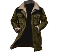 Lange Vintage-Wildlederjacke für Herren, langärmelig, verdickter Mantel, Plüschkragen, Outdoor-Jacke, Mantel, Winter, warm, lässig, Reißverschluss, große Größe, gepolstert, Winter-Parkas, grün, M