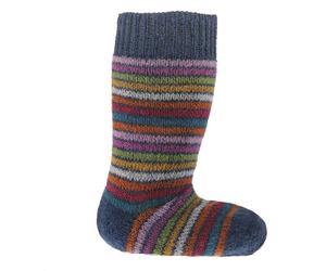 Lange Vollplüsch Socken Wolle warm dick blau 33/34