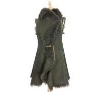 lange Weste aus Toscanalammfell mit Wasserfallkragen, Oliv 36