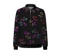 Lange Weste Damen Damenjacke Leichte Freizeitjacke mit Reißverschluss Bedruckter Mantel Kurzer Mantel mit Stehkragen