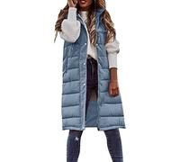 lange weste damen mit kapuze, Weste Damen Lang Winter Warm Steppweste mit Kapuze Ärmellose Longweste Winterweste Reißverschlüsse Winterjacke Damenweste Outdoor Übergangsweste Elegant Blau 3Xl