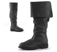 Lange Western Knie Stiefel Mittelalterliche PU Leder Ritter Stiefel Renaissance Mittelalter Cosplay Stiefel,Schwarz,48