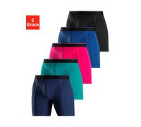 Langer Boxer AUTHENTIC LE JOGGER, Herren, Gr. M/5, 5 Stk., bunt (navy, türkis, pink, blau, schwarz), Jersey, Obermaterial: 95% Baumwolle, 5% Elasthan, unifarben, Unterhosen, mit zweifarbigem Webbund u