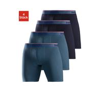 Langer Boxer BENCH., Herren, Gr. XXL, 4 Stk., blau (navy, blau), Jersey, Obermaterial: 95% Baumwolle, 5% Elasthan, unifarben, Unterhosen, Boxershorts mit langem Bein, schmalen Streifen und Logo im Bun