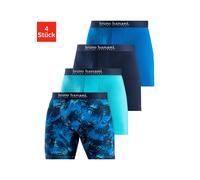 Langer Boxer BRUNO BANANI, Herren, Gr. L (6), 4 Stk., blau (blau bedruckt, türkis, navy, blau), Jersey, Obermaterial: 92% Baumwolle, 8% Elasthan, bedruckt, unifarben, Unterhosen Langer Boxer, mit Palm