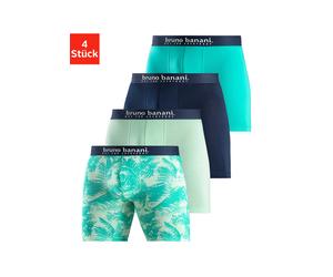 Langer Boxer BRUNO BANANI, Herren, Gr. L (6), 4 Stk., grün (mint bedruckt, mint, navy, hellgrün), Jersey, Obermaterial: 92% Baumwolle, 8% Elasthan, bedruckt, unifarben, Unterhosen, mit Palmendruck und
