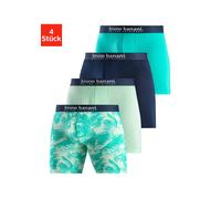 Langer Boxer BRUNO BANANI, Herren, Gr. M (5), 4 Stk., grün (mint bedruckt, mint, navy, hellgrün), Jersey, Obermaterial: 92% Baumwolle, 8% Elasthan, bedruckt, unifarben, Unterhosen, mit Palmendruck und