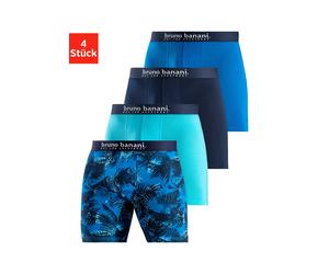 Langer Boxer BRUNO BANANI, Herren, Gr. XL (7), 4 Stk., blau (blau bedruckt, türkis, navy, blau), Jersey, Obermaterial: 92% Baumwolle, 8% Elasthan, bedruckt, unifarben, körpernah, Unterhosen, Langes Be