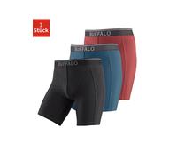 Langer Boxer BUFFALO "Boxershorts für Herren", Herren, Gr. L, 3 Stk., bunt (bordeaux, petrol, schwarz), Jersey, Obermaterial: 92% Baumwolle, 8% Elasthan (LYCRA), unifarben, Unterhosen, in langer Form