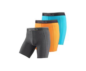Langer Boxer BUFFALO "Boxershorts für Herren", Herren, Gr. L, 3 Stk., bunt (türkis, orange, schwarz), Jersey, Obermaterial: 92% Baumwolle, 8% Elasthan (LYCRA), unifarben, Unterhosen, in langer Form id