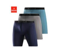 Langer Boxer BUFFALO "Boxershorts für Herren", Herren, Gr. XL, 3 Stk., blau (aquablau, grau, navy), Jersey, Obermaterial: 92% Baumwolle, 8% Elasthan (LYCRA), unifarben, Unterhosen, in langer Form idea