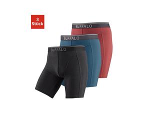 Langer Boxer BUFFALO "Boxershorts für Herren", Herren, Gr. XXL, 3 Stk., bunt (bordeaux, petrol, schwarz), Jersey, Obermaterial: 92% Baumwolle, 8% Elasthan (LYCRA), unifarben, körpernah, Unterhosen, mi
