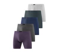 Langer Boxer H.I.S "Langer Boxer Boxershorts für Herren", Herren, Gr. 5M, 5 Stk., bunt (lila, grau, blau, grün, grau), Jersey, Obermaterial: 95% Baumwolle, 5% Elasthan, unifarben, körpernah, Unterhose