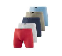 Langer Boxer H.I.S "Langer Boxer Boxershorts für Herren", Herren, Gr. 6L, 5 Stk., rot, dunkelblau, hellblau, grau, khaki, Jersey, Obermaterial: 95% Baumwolle, 5% Elasthan, unifarben, körpernah, Unterh