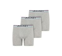 Langer Boxer JOCKEY "Cotton Stretch", Herren, Gr. XL, grau heather, Single Jersey, Obermaterial: 95% Baumwolle, 5% Elasthan, unifarben, Unterhosen, (3er Pack), eng anliegend, hoher Tragekomfort (68940