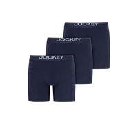 Langer Boxer JOCKEY "Cotton Stretch", Herren, Gr. XXL, blau, Single Jersey, Obermaterial: 95% Baumwolle, 5% Elasthan, unifarben, Unterhosen, (3er Pack), eng anliegend, hoher Tragekomfort (71507446-XXL