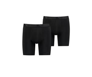 Langer Boxer PUMA "PUMA MEN SPORT MICROFIBER LONG BOXERS 2P", Herren, Gr. S, schwarz, Jersey, Obermaterial: 88% Polyester, 12% Elasthan, bedruckt, unifarben, normal, Unterhosen, mit Logo-Bund (5878572
