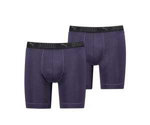 Langer Boxer PUMA "PUMA MEN SPORT MICROFIBER LONG BOXERS 2P", Herren, Gr. XL, lila (deep plum), Jersey, Obermaterial: 88% Polyester, 12% Elasthan, normal, Unterhosen, mit Logo-Bund (62567155-XL) deep