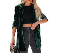Langer Damen-Cardigan aus Samt, vorne offen, schlichter Reverskragen, Blazer, Oberbekleidung mit Taschen, Vintage-Stil, Staubwedelpullover, Anzug für Büro, grün, 48