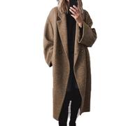 Langer Damen-Trenchcoat für Herbst und Winter, mit Strickjacken-Ausschnitt, langen Ärmeln, Mikroelastizität und lässigem einfarbigem Design, geeignet für den täglichen Gebrauch (L Kaffee)