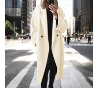 Langer Damen-Trenchcoat für Herbst und Winter, mit Strickjacken-Ausschnitt und langen Ärmeln, lässige Woll-Oberbekleidung für den täglichen Gebrauch (M, Weiß)