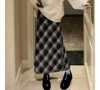 Langer Damenrock im Vintage-Stil, elegant, hohe Taille, schmale Passform, A-Linien-Design mit leichtem Stretch für bequemes Tragen bei lässigen oder formellen Anlässen, Khaki (3XL Schwarz)