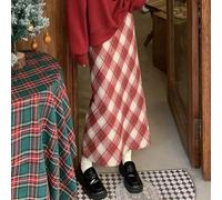 Langer Damenrock im Vintage-Stil, elegant, hohe Taille, schmale Passform, A-Linien-Design mit leichtem Stretch für bequemes Tragen bei lässigen oder formellen Anlässen, Khaki (XL Rot)