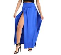 Langer Damenrock mit doppeltem Schlitz, schlicht, zwei Seitenschlitze, königsblau, 50-52