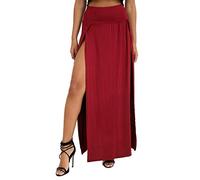 Langer Damenrock mit doppeltem Schlitz, schlicht, zwei Seitenschlitze, wein, 38-40