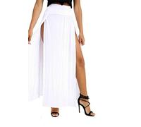 Langer Damenrock mit doppeltem Schlitz, schlicht, zwei Seitenschlitze, weiß, 50-52