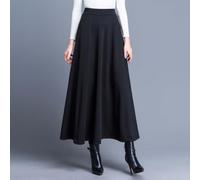 Langer Damenrock mit hoher Taille, A-Linie, dicker warmer Stoff mit Taschen, einfarbiges Design in großen Größen M-3XL für Herbst und Winter (L schwarz)