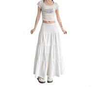 Langer Damenrock mit hoher Taille, Polyester, einfarbig, lässig, vielseitig, S-XL, für den täglichen Gebrauch, alle Jahreszeiten (L weiß)