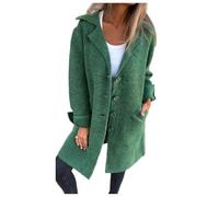 Langer, Einreihiger Mantel Mit Revers, Einfarbiger Cardigan, Mittellanger Mantel, Lässiger Winter-Trenchcoat Aus Wollmischung Mit Knopfleiste Und Taschen (Grün,2XL)
