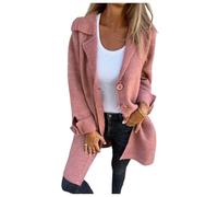 Langer, Einreihiger Mantel Mit Revers, Einfarbiger Cardigan, Mittellanger Mantel, Lässiger Winter-Trenchcoat Aus Wollmischung Mit Knopfleiste Und Taschen (Rosa,L)