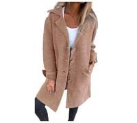 Langer, Einreihiger Mantel Mit Revers, Einfarbiger Cardigan, Mittellanger Mantel, Lässiger Winter-Trenchcoat Aus Wollmischung Mit Knopfleiste Und Taschen (Khaki,2XL)