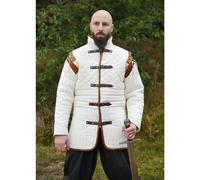 Langer Gambeson mit abnehmbaren Ärmeln und Leder, natur-braun XL