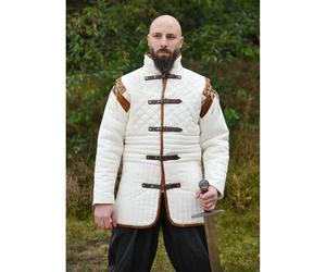 Langer Gambeson mit abnehmbaren Ärmeln und Leder, natur-braun XL
