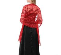 Langer glitzernder Pailletten-Schal mit durchscheinender Tüll-Spitzenstickerei für Hochzeit und Abend (rot)