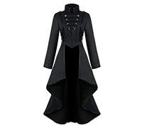 Langer Gothic-Mantel, Damen, Blouson aus Spitze, Steampunk, Vintage, Kleid, einfarbig, unregelmäßiger Saum, Weste, Oversized-Mantel, hoher Kragen, Cosplay, Schwarz, 48