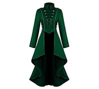 Langer Gothic-Mantel, Damen, Steampunk-Stil, Vintage, Kleid, einfarbig, unregelmäßiger Saum, Jacke, Oversized-Mantel, hoher Kragen, Halloween-Kostüm, Cosplay, Party, grün, 38