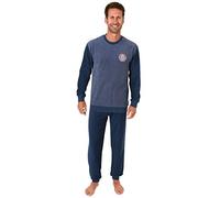 Langer Herren Frottee Pyjama, Schlafanzug mit Bündchen - 291 101 13 574, Größe2:50, Farbe:blau-Melange