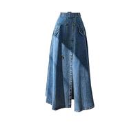Langer Jeansrock Für Damen - Damen-Rock Mit Hohem Bund, A-Linie, Modisch, Büro, Arbeit, Party, Kleidung, S-XL, Elegant, Klassisch, Sommer, Frühling, Kleider, Streetwear, Blau, M