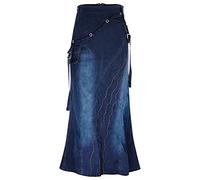Langer Jeansrock für Frauen Damen Ausgestellter dehnbarer Freizeitröcke Damen Fischschwanz schmaler Reißverschluss Maxirock mit Taschen Damen Elegant Eng anliegende Vintage Röcke Basic Daily Dress…,