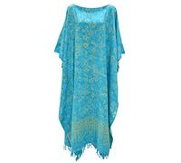 Langer Kaftan für Damen im Galaxy-/Sternen-Design, Ethno-Stil, handgefertigt, groß Gr. Einheitsgröße, blau