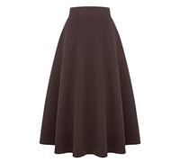 Langer Karierter Wollrock für Damen, Winter, Herbst, warm, hohe elastische Taille, A-Linie, ausgestellt, plissiert, Wolle, Schottenkaro, Reiner Kaffee, Groß