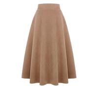 Langer Karierter Wollrock für Damen, Winter, Herbst, warm, hohe elastische Taille, A-Linie, ausgestellt, plissiert, Wolle, Schottenkaro, reines Kamel, X-Groß
