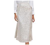 Langer Maxi Paillettenrock für Damen A-Linie Pailletten Lange Röck mit Elastische Taille Streetwear Sparkly Rock Clubwear Elegante Damenrock Karneval Kostüm Partyrock Glitzerrock Slim Fit (L)