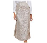 Langer Maxi Paillettenrock für Damen A-Linie Pailletten Lange Röck mit Elastische Taille Streetwear Sparkly Rock Clubwear Elegante Damenrock Karneval Kostüm Partyrock Glitzerrock Slim Fit