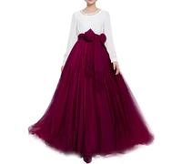 Langer Maxi-Tüll-Rock für Damen, bodenlang, A-Linie, Gürtel mit Schleife, hohe Taille, für Hochzeit, Party, Ausgehabend, personalisierbar - Rot - 36/48 DE/ M